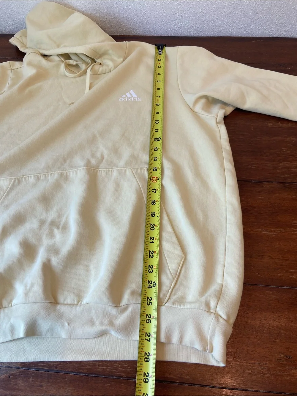 Mens XL Adidas Cream Yellow Hoodie Drawstring Pockets Fall Outdoor
